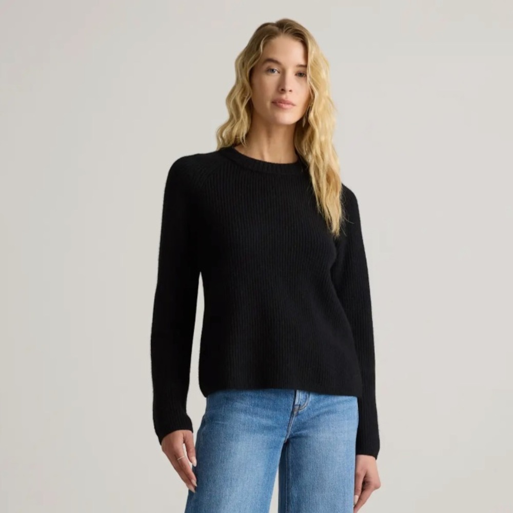 Quince Women's Classic Black Crew Neck Sweater 100% mongolian cashmere - Picture 2 of 7